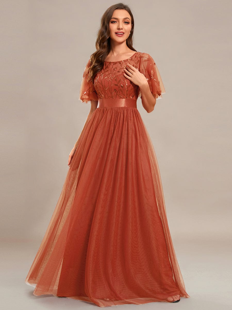 Women's Elegant Embroidered A-Line Floor Length Evening Dress